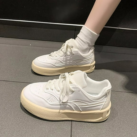 XIMIN Women's Platform Casual Fashion Retro Classic Gum Sole Sneakers Leather Low Top Tennis Shoes Lace Up Casual Walking Shoes Breathable Sneaker Trendy Walking Shoes