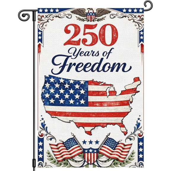 Heyfibro 250 Years of Freedom Garden Flag 12x18 Inch Double Sided Patriotic Flag 250th Anniversary House Flags for 1776-2026 Commemorative Decorations