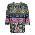 thumbnail image 4 of Inverlee Women's 3/4 Sleeve Plus Size Tunics Trendy Casual Loose Fit Crewneck Tops Summer Breathable Floral Print Tshirts with Chest Pleated, 4 of 5
