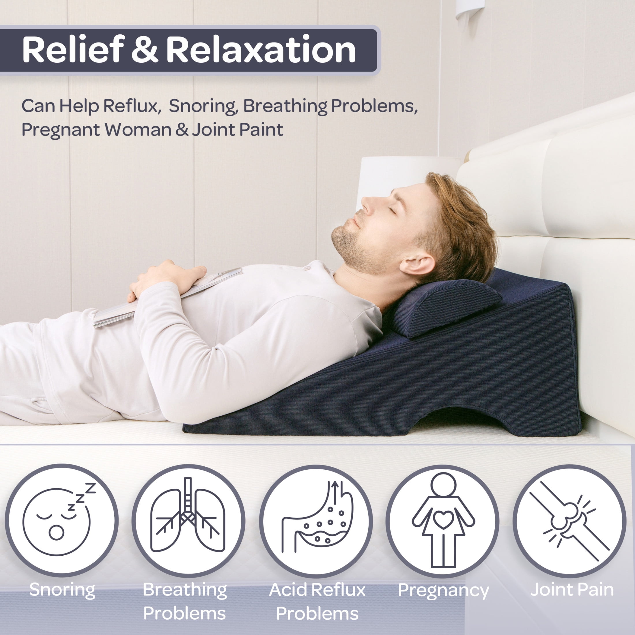 Lavish Home Memory Foam Wedge Pillow for Back Pain, Snoring and Acid Reflux