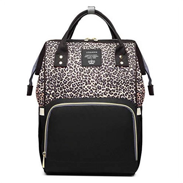 Bolsa de pañales con estampado leopardo, multifunción, gran capacidad, café