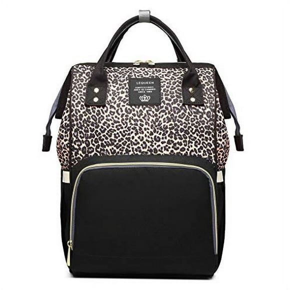 Bolsa de pañales con estampado leopardo, multifunción, gran capacidad, café