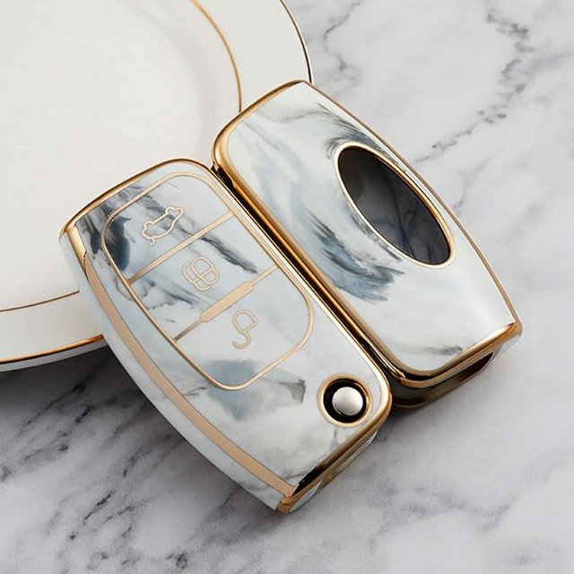 Estuche para llavero ZHAOCHENG TPU suave de mármol para llaves VW 3 botones