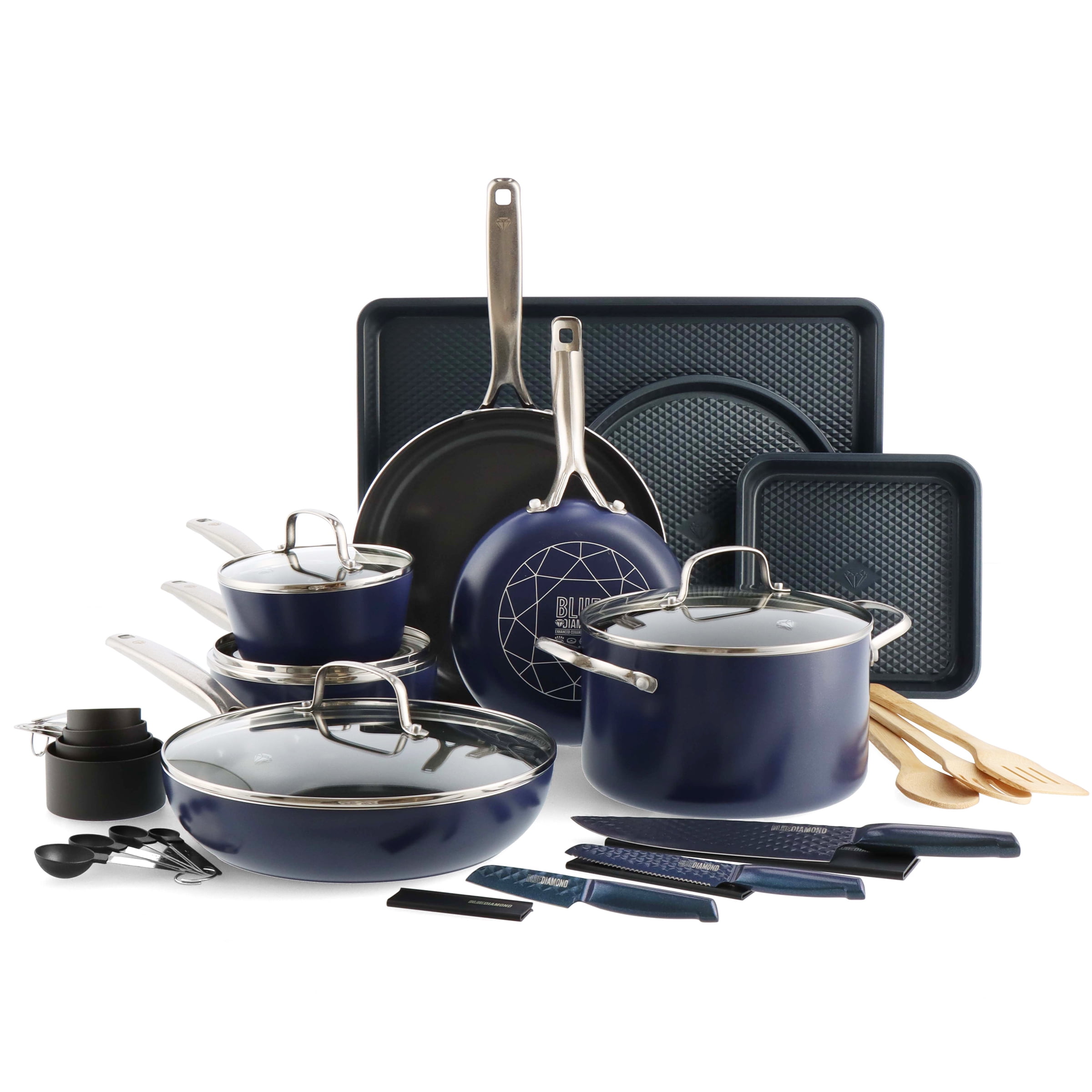 Blue Diamond Ceramic Non-Stick 30 Pc Cookware Set, Dishwasher Safe