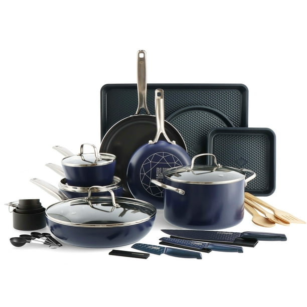 Blue Diamond Ceramic NonStick 30 Pc Cookware Set, Dishwasher Safe