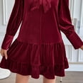thumbnail image 4 of MaFYtyTPR Women's Temperament Velvet Dress Fashion Solid Color Bow Long Sleeve Loose Elegant Evening Dresses Red L, 4 of 5
