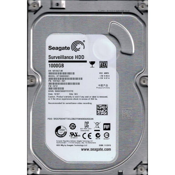 ST1000VX001 P/N: 1HH162-501 F/W: CV12 WU W51 Seagate 1TB