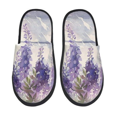 Balery Lavender Blooms Window Slient Indoor Furry Fleece Comfort House Shoes Soft Non-Slip Home Shoes Cotton slippers House Slippers-- Medium