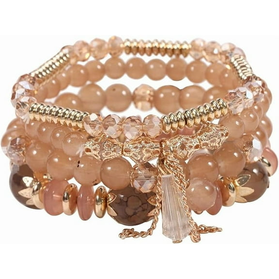 Bohemian Beaded Stretch Bracelet Set, Boho Crystal Jewelry Mothers Birthday Gifts for Women Mom Grandma Girls