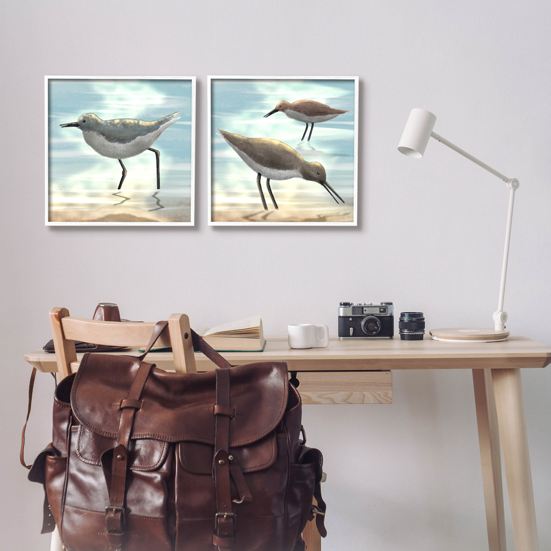 Stupell Industries Dawning Friends Sandpiper Coast Graphic Art White Framed Art Print Wall Art, Set of 2, Design by Marcus Prime