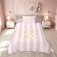 thumbnail image 2 of meiyoeat Pink Stripe Gold Letter R Twin Duvet Cover for Boys Girls, Cute Monogram Twin Bedding, Pink Reversible, 2 Pieces, 1 Duvet Cover and 1 Pillowcase, 2 of 6