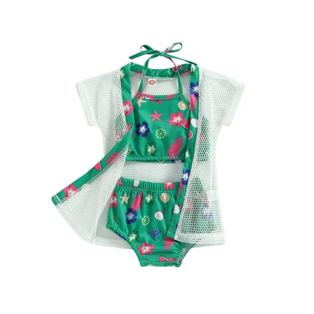 

Toddler Girl Swimsuits Kids Baby Girl Bathing Suit Bikini Sets Swimwear 3 Piece Summer Beach Outfit Top Shorts Cover ups