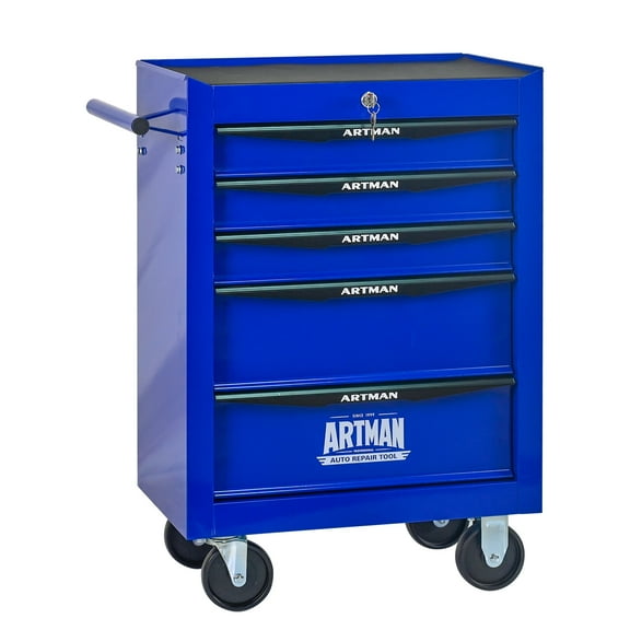 Noaman 20" Rolling Metal Tool Chest with 5 Drawers, Ball Bearing Slides, Lockable Steel Tool Cabinet, 4 Swivel Casters with Brakes, Black & Blue Tool Storage Organizer