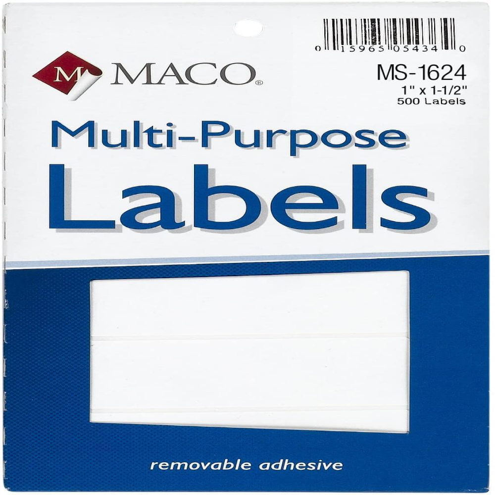 MMS 1624  1" X  1 1/2"  REMOVABLE MACO White Rectangular Multi-Purpose Labels