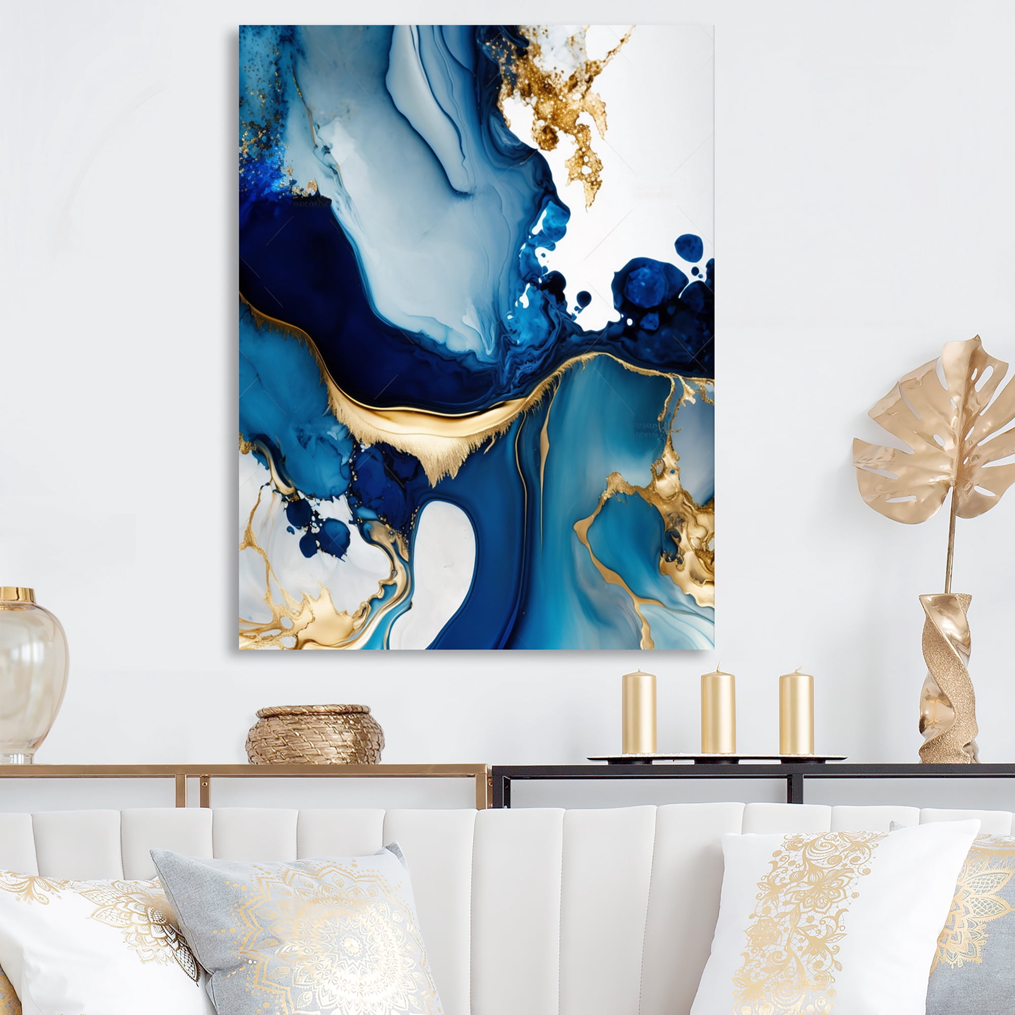 Designart Abstract Marble Geode Blue I Canvas Wall Art