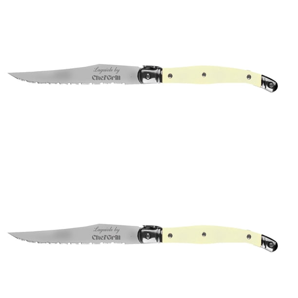 Cuchillos de acero inoxidable Laguiolelvory 2 Pzas 23 cm Marfil Acero Inoxidable Cuchillo para carne.