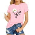 thumbnail image 3 of Xuanfei Women Love Letter Daisy Graphic Print Crew Neck Short Sleeve T-Shirt, 3 of 7