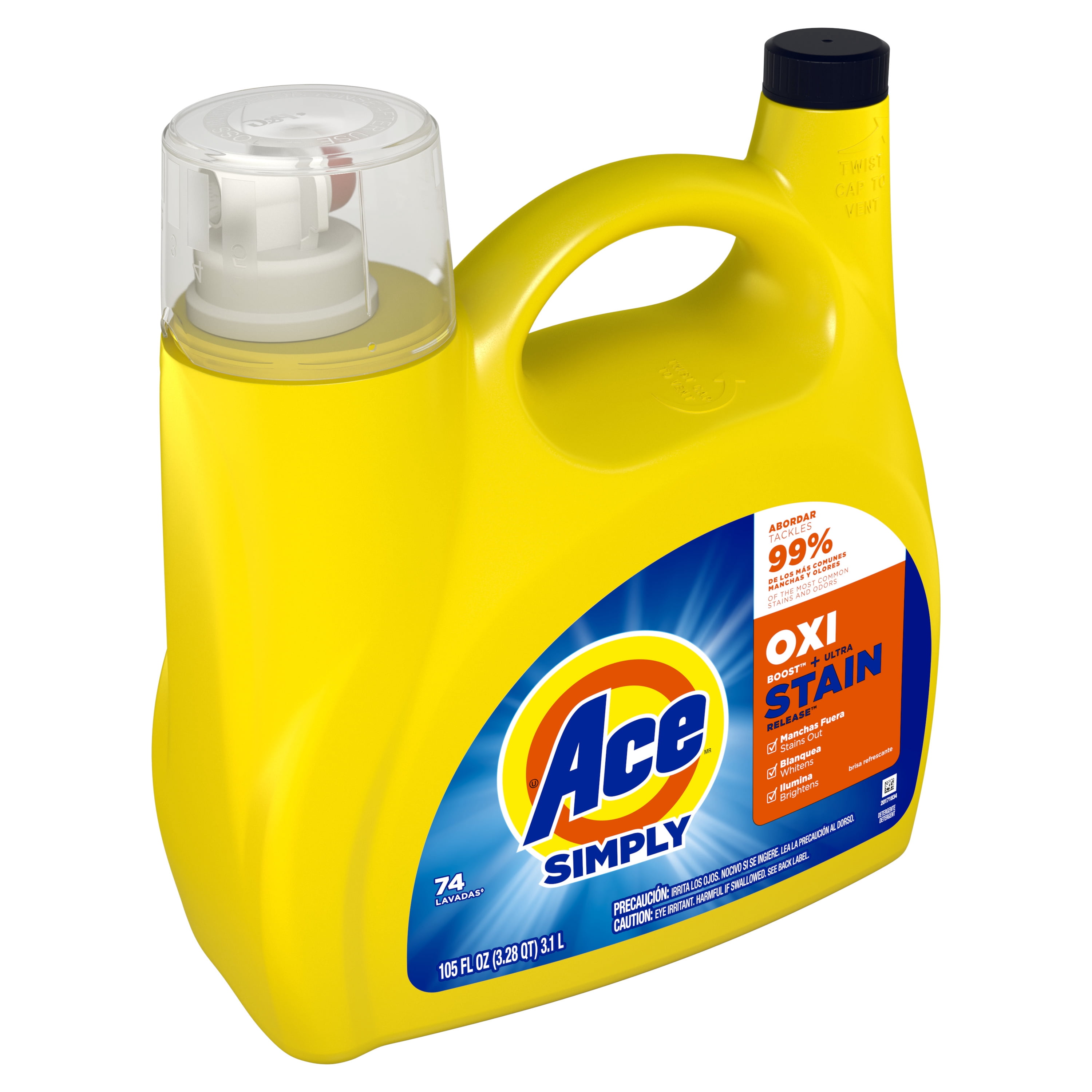 (3 pack) Ace Simply Oxi Boost Plus Ultra Stain Release Liquid Laundry Detergent, Refreshing Breeze, 74 Loads, 105 fl oz