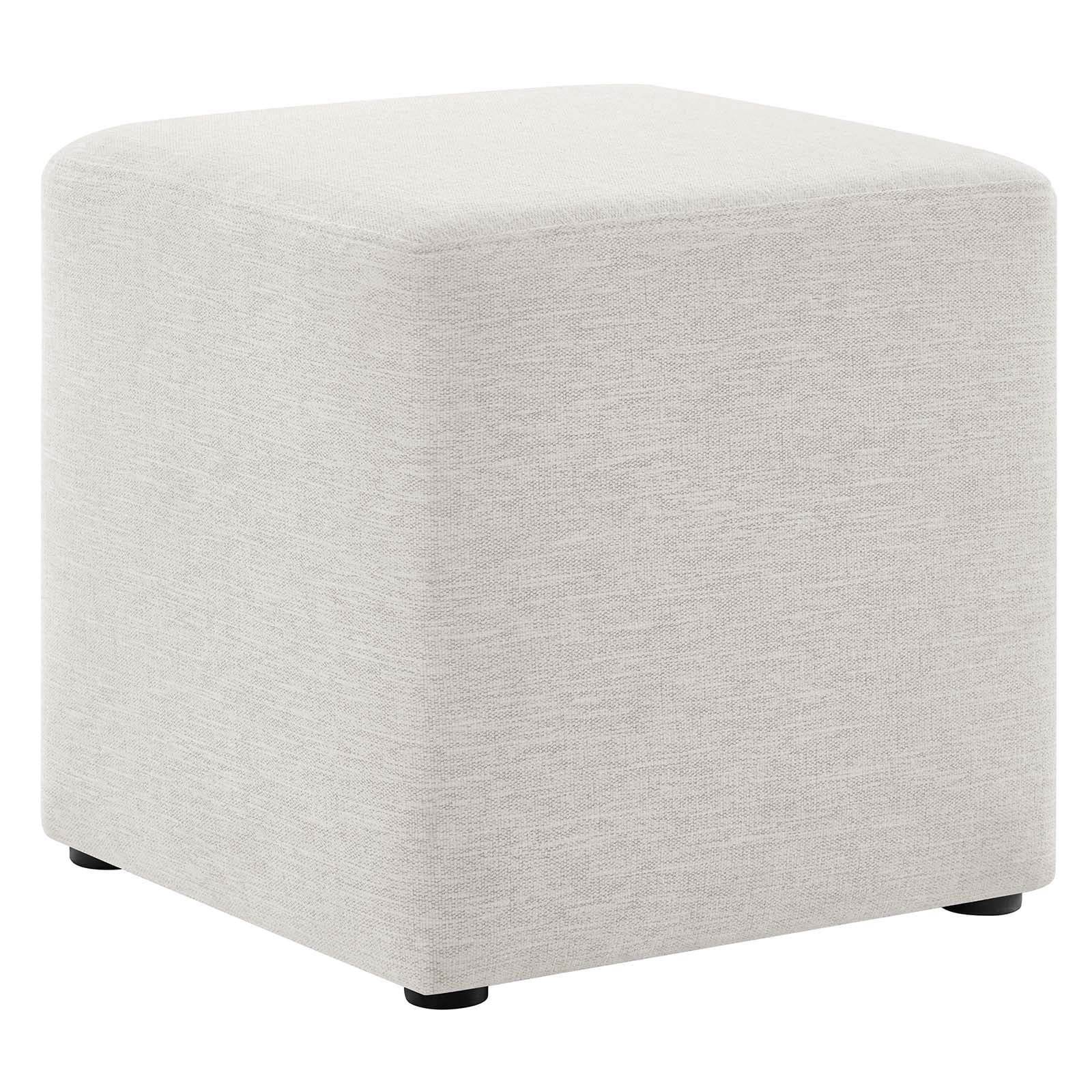 Callum 17" Square Woven Heathered Fabric Ottoman in Heathered Weave Ivory