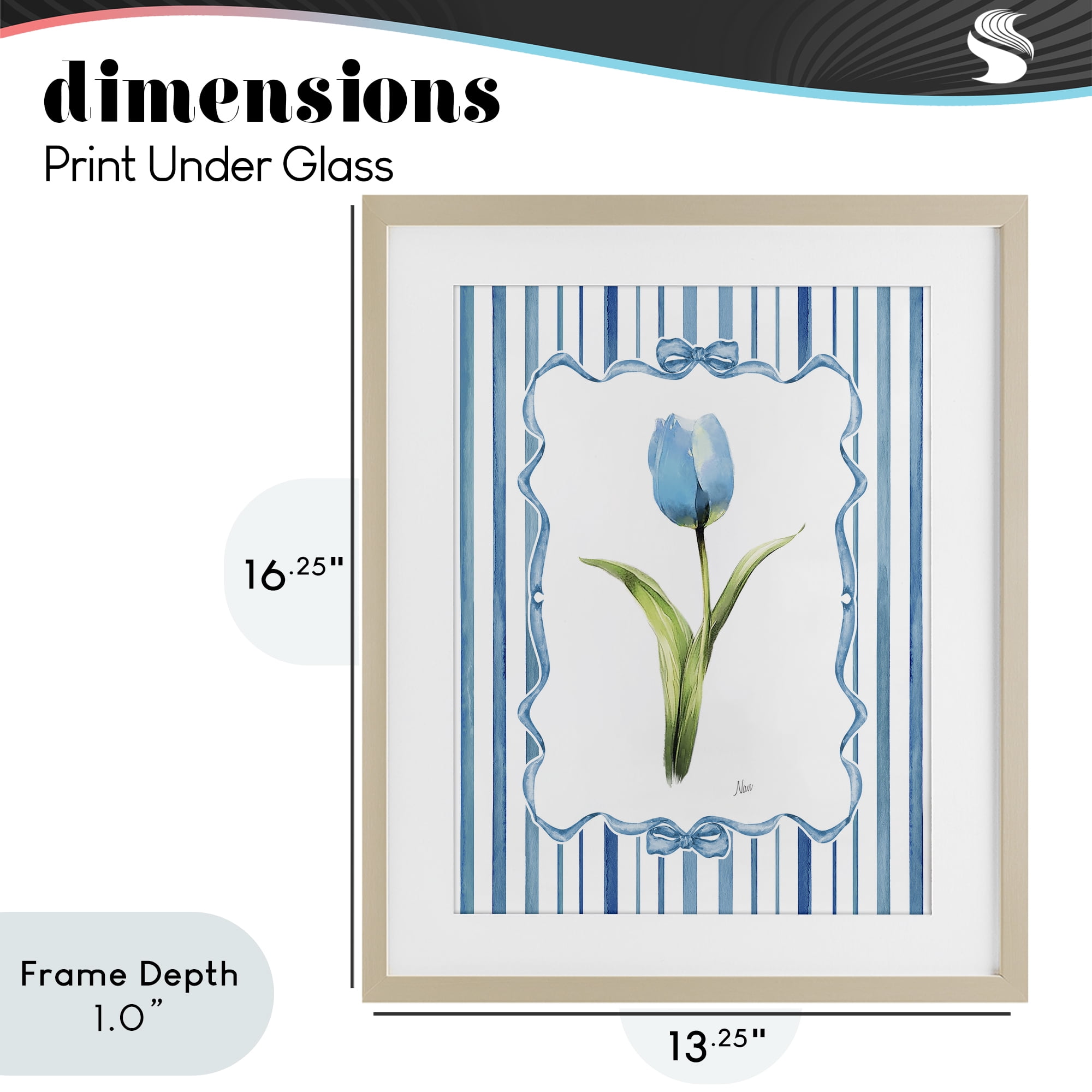 Stupell Industries Single Blue Tulip Stripes Birch Framed Print Under Glass, design by Nan