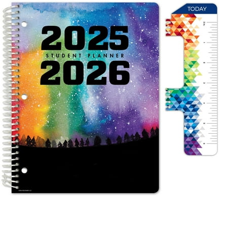 Global Datebooks Dated Academic Planner 2025-2026 8.5" x 11", Weekly Monthly Student Planner Calendar, August 2025-June 2026, Ruler/Bookmark and Planning Stickers, Matrix Style, Rainbow Silhouette