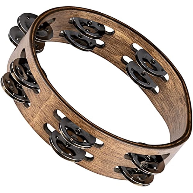 Meinl Percussion CTA2WB Compact 8-Inch Wood Tambourine with Double Row Stainless Steel Jingles, Walnut Brown