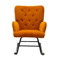thumbnail image 3 of Velvet Rocking Chair, Upholstered Accent Armchair with Tufted High Back and Wood Legs, Modern Leisure Rocker Reading Chair for Living Room, Bedroom and Office, Orange, 3 of 7