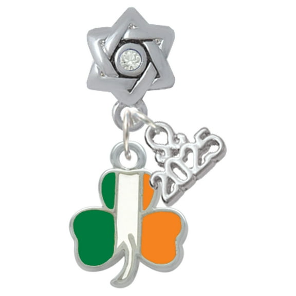 Delight Jewelry Silver-tone Irish Flag Shamrock - Silver-tone Clear Star of David Charm Bead Dangle with Mini 2025