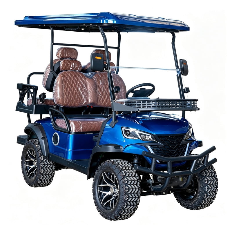 MMS 4P 60V Electric Golf Cart with 5KW Motor, 20 MPH Top Speed, 44 Miles Range, Ages 16 and Up, Reversing Radar, Advanced Suspension, Rear &Front Storage, LCD Display-Blue