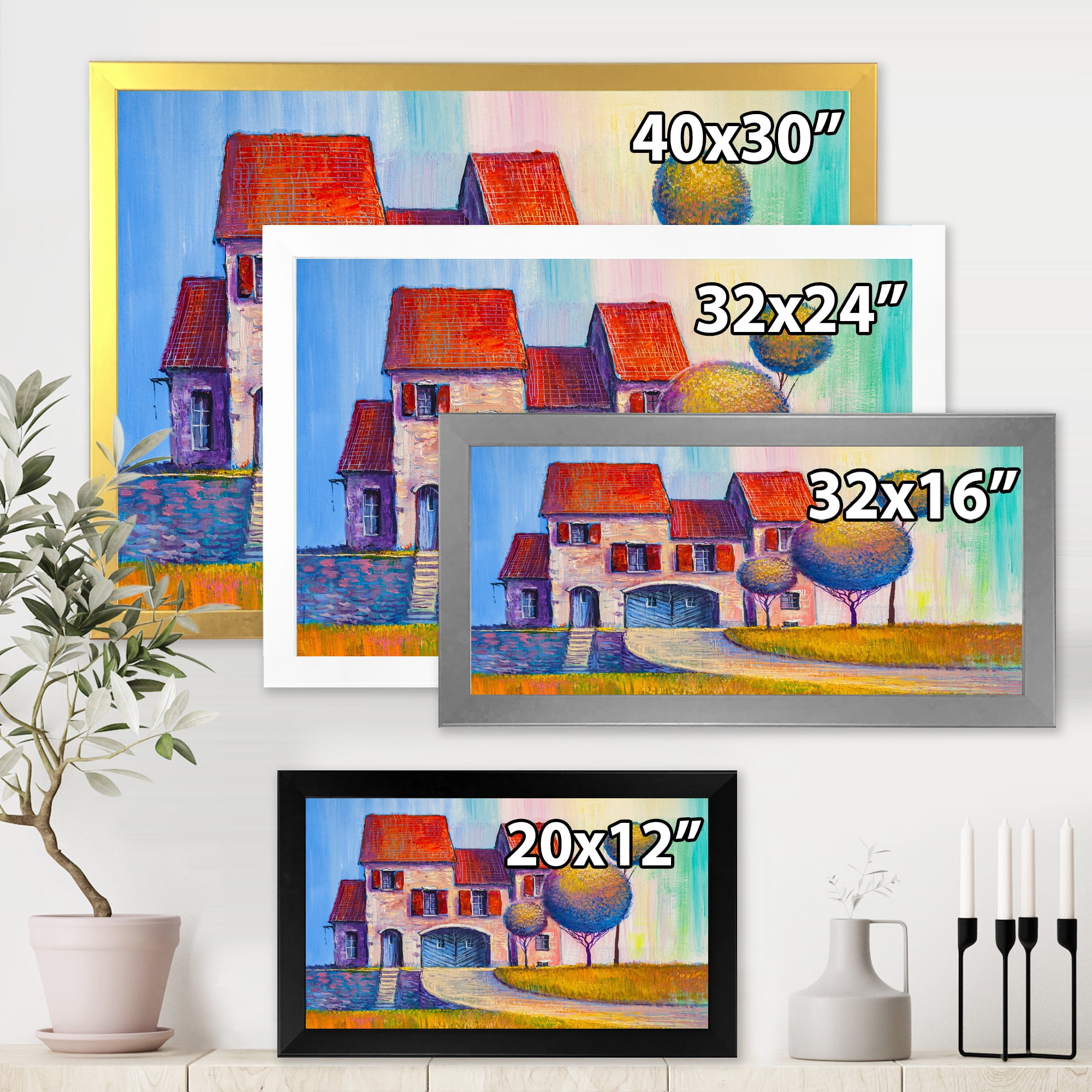 Designart 'A Red Roof House With In The Village' Modern Framed Art Print