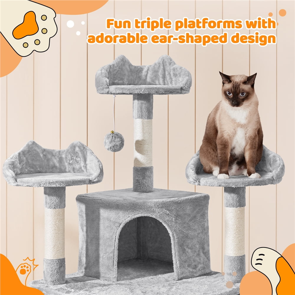 Yaheetech 76.4" Cat Tree Tower with 3 Condos and 2 Baskets, Light Gray