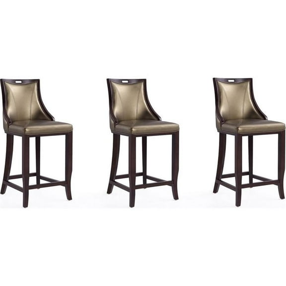 Pemberly Row 27" Contemporary Faux Leather Barstool in Bronze (Set of 3)