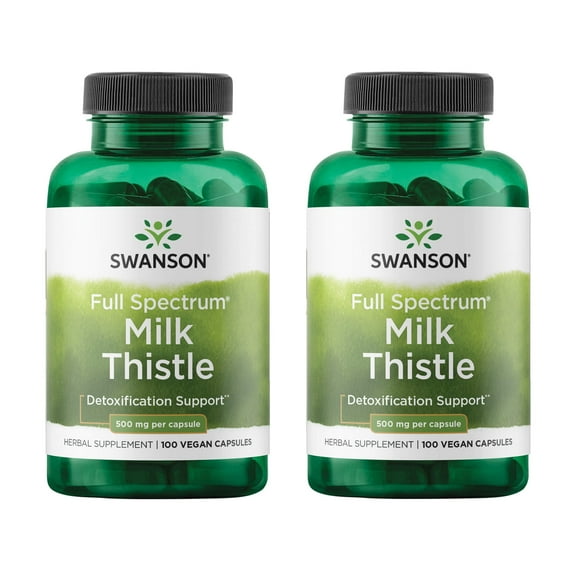 Swanson Milk Thistle - Herbal Liver Support Supplement - Natural Formula Helping to Maintain Overall Health & Wellbeing - (100 Capsules, 500mg Each) 2 Pack