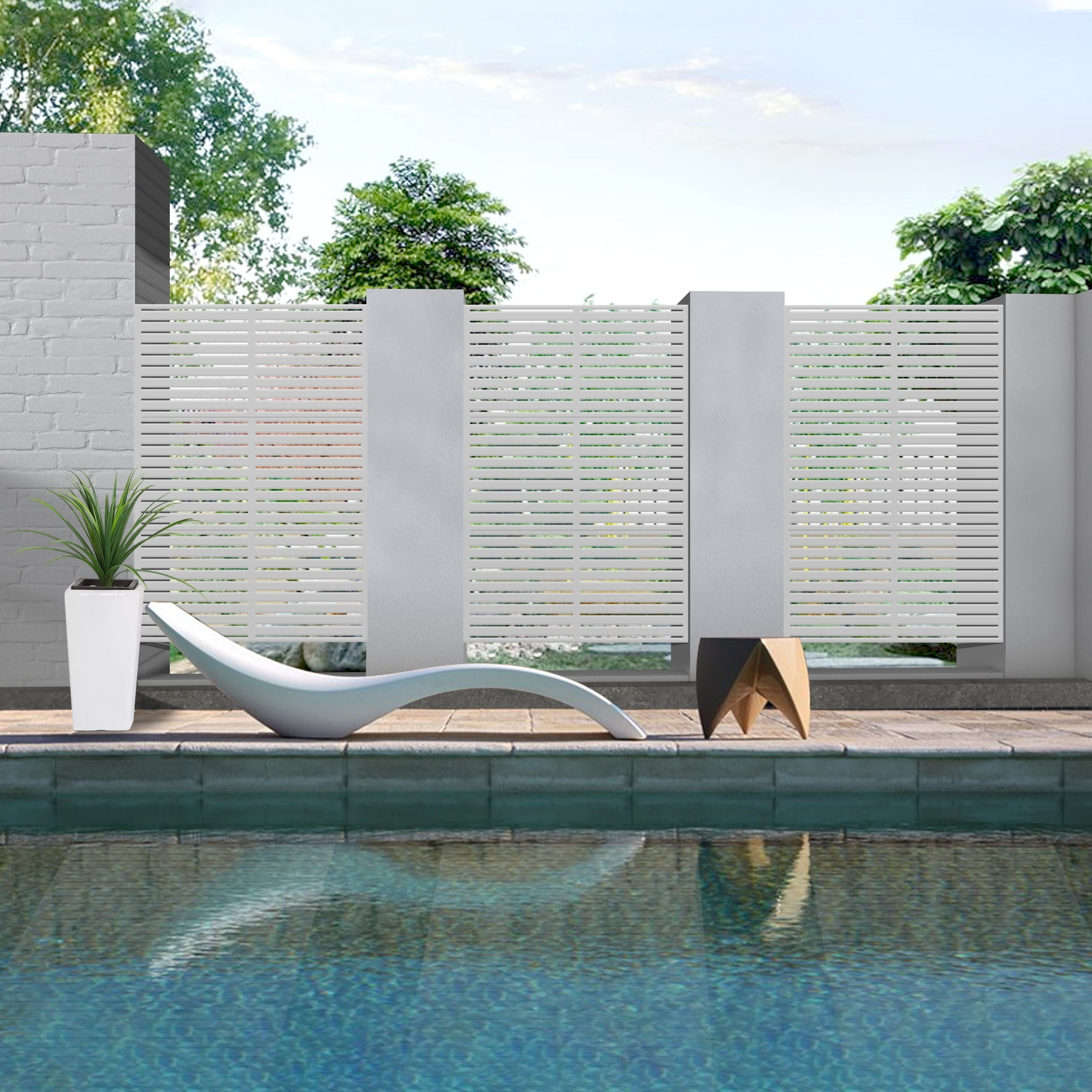MAYEERTY 72×47" Outdoor White Metal Privacy Panel Screen for Backyard & Garden, Louvered Pattern