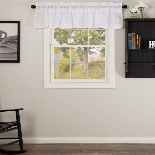 VHC Brands Farmhouse 16"x90" Valance White Rod Pocket Kitchen Window Curtains