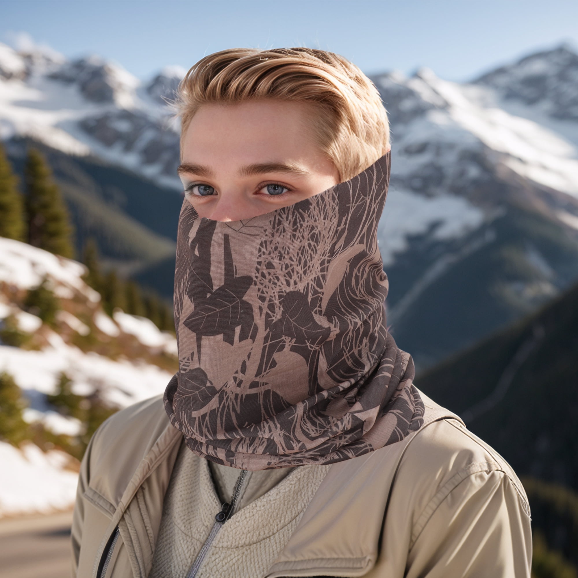 Unique Bargains Artistic Pattern Face Scarf Mask Brown 1 Pc