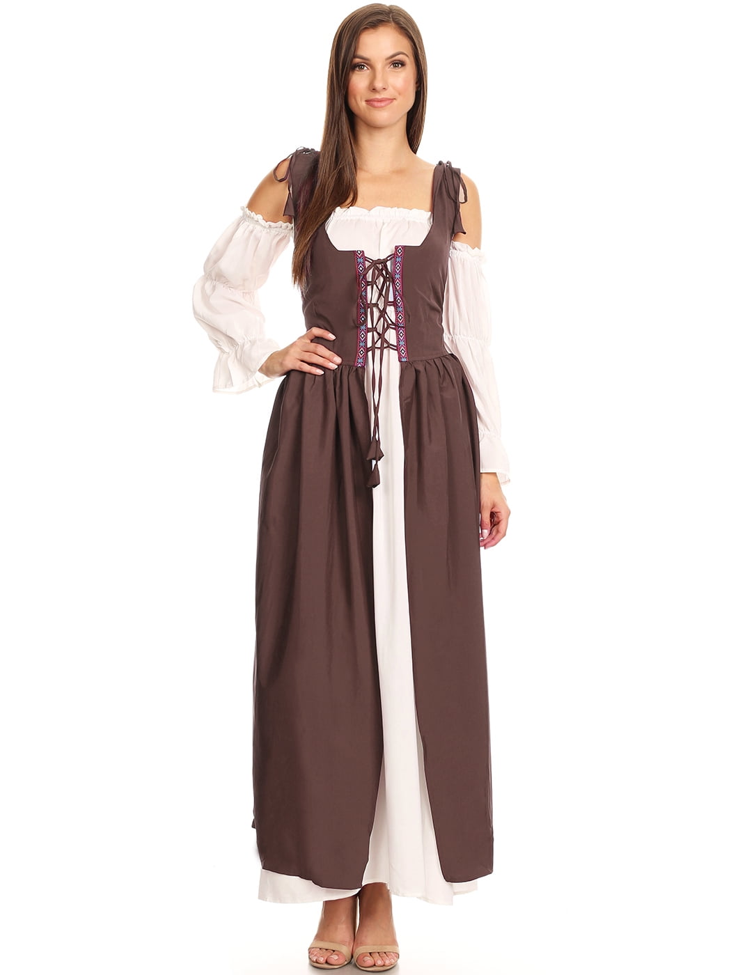 Womens Renaissance Irish Chemise Pirate Skirt Dress Overdress Lady Medieval Suit