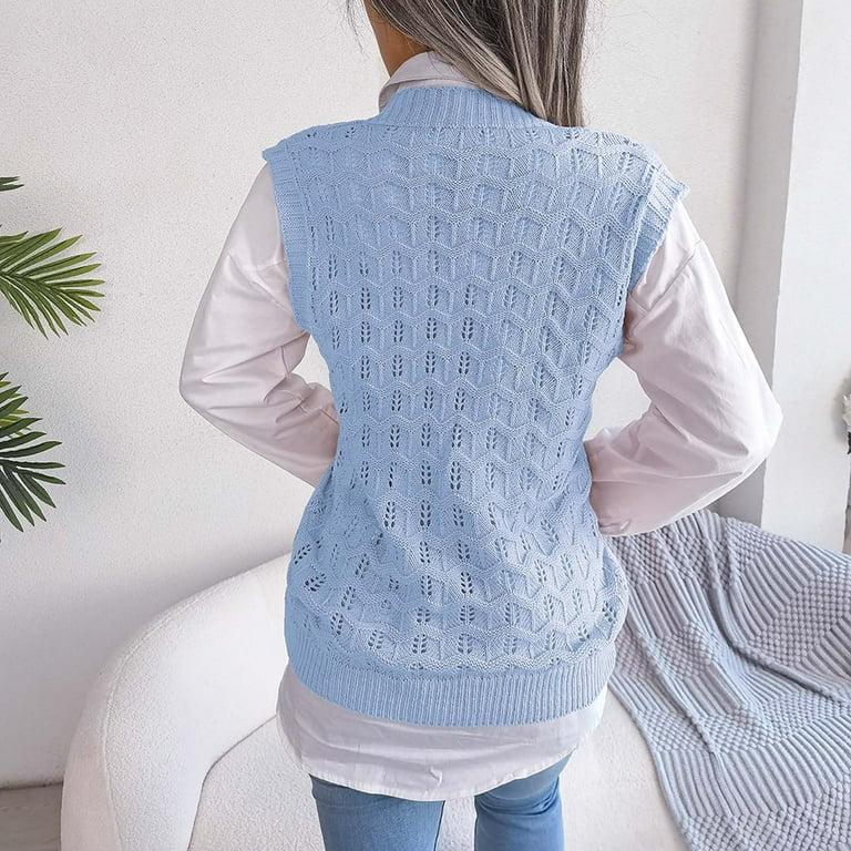 ZQGJB Women's V Neck Sweater Vest Oversized Sleeveless