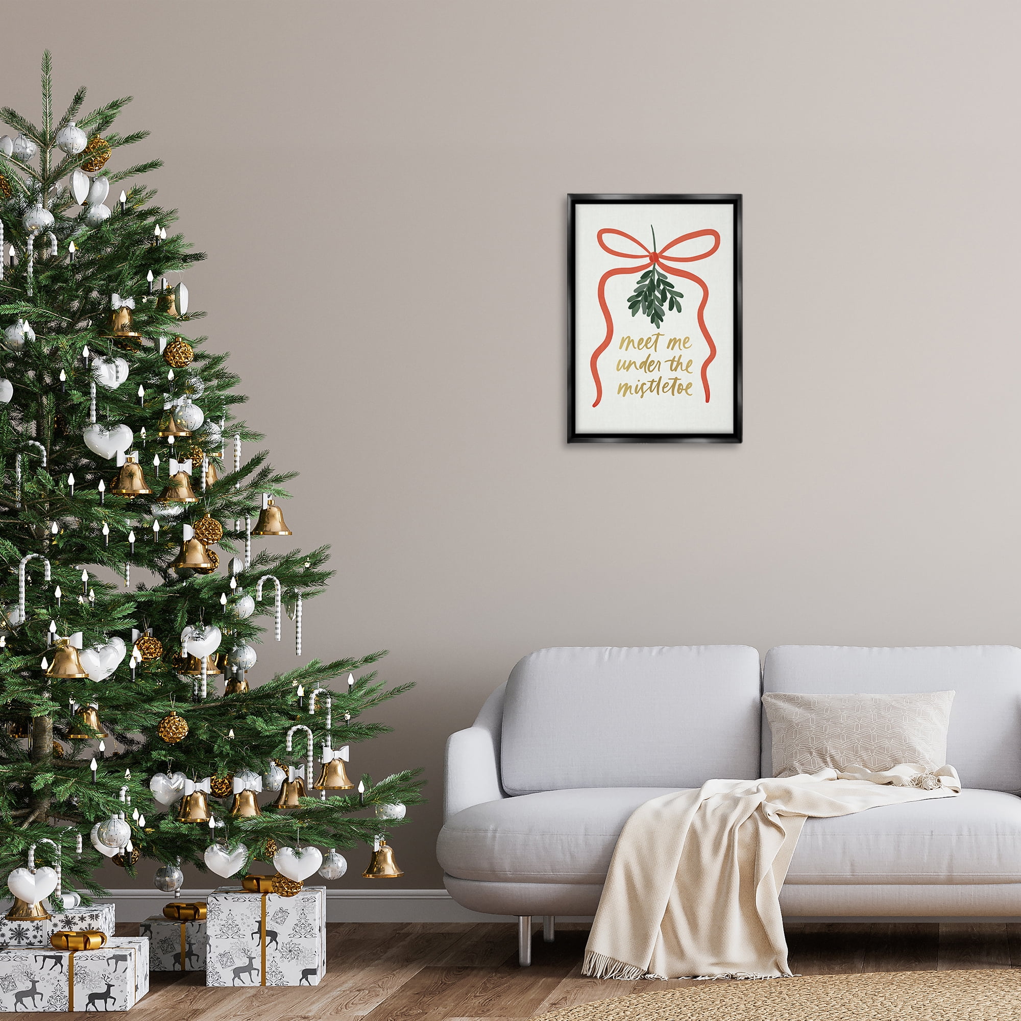 Stupell Industries Under Mistletoe Christmas Holiday Painting Black Floater Framed Canvas Art Prints Wall Art, 17 x 25