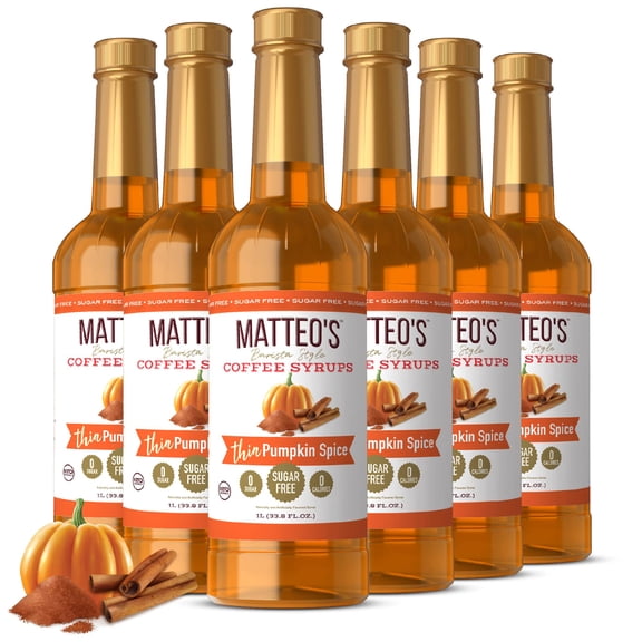 Matteo's Sugar Free Coffee Syrup, Pumpkin Spice (1L bottle, 6-pack)