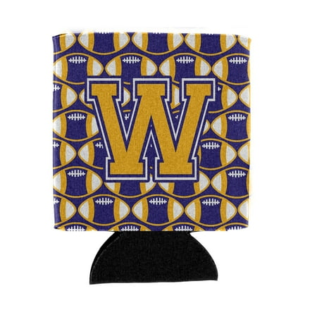 

Carolines Treasures CJ1064-WCC Letter W Football Purple and Gold Can or Bottle Hugger Can Hugger multicolor
