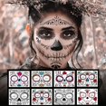 thumbnail image 1 of ColorPaquete de 8 pegatinas de tatuaje temporal de cara de calavera de azúcar del Día de los muertos, pegatinas de tatuaje de maquillaje de Halloween para fiesta de disfraces de Ha, 1 of 5