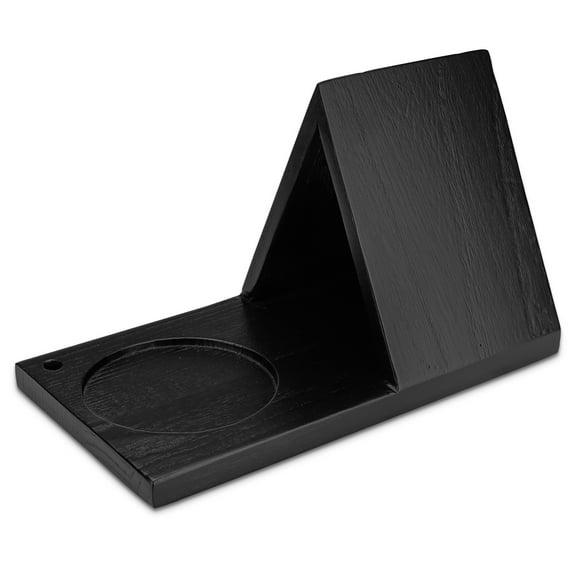 Triangle Wood Book Rest with Cup Holder, Mini Wooden Book Holder Bookcase, Book Stand for Reading, Book Nook Reading Valet for Bedroom Nightstand Office Desk (Black)