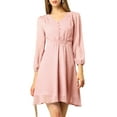 thumbnail image 3 of MODA NOVA Junior's Solid Color V Neck 3/4 Sleeve A-Line Casual Dress, 3 of 6