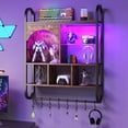 thumbnail image 3 of Spacesea 34 Inch Gaming Floating Shelves with LED Lights, 4 Tier Kitchen Shelves Wall Mounted with 8 Hooks,  Pipe Bathroom Storage Rack with Hanging Rod(Rustic Brown), 3 of 17