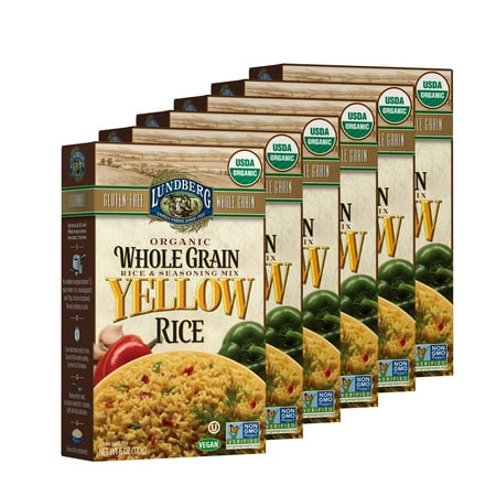Lundberg Family Farms - Organic Whole Grain Yellow Rice  Savory Blend  Side Dish  Pantry Staple  100% Whole Grain  Non-GMO  Gluten-Free  USDA Certified Organic  Vegan  Kosher (6 oz  6-Pack)