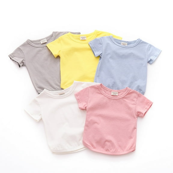 Kawell 5 Pack Girls Shirts Cotton T Shirts Kids Crew Neck Tops Summer Short Sleeve Tees for Girls 1-5 Years