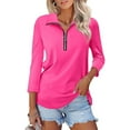 thumbnail image 2 of Women's V Neck Polo Shirt 3/4 Sleeve Quarter Zip Collared Tops Color Block Casual Dressy Fall Ladies Blouses, 2 of 9