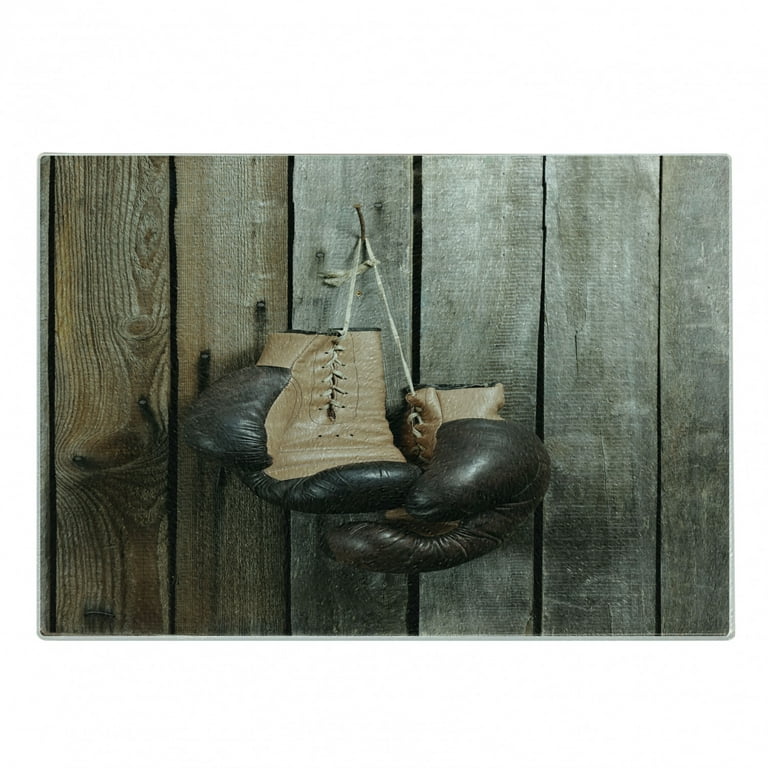 Vintage Cutting Board, Vintage Boxing Gloves on the Old Wooden
