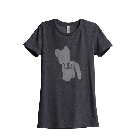 Thread Tank Yorkie Terrier Dog Silhouette Women's Relaxed Crewneck T-Shirt Tee Charcoal X-Large